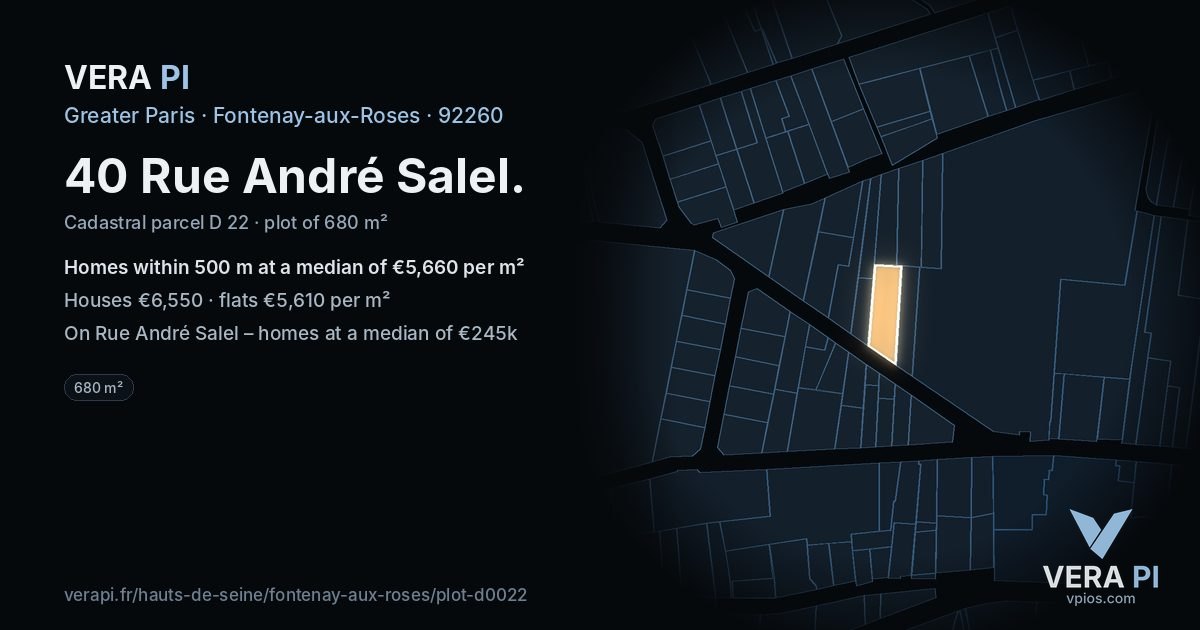 40 Rue André Salel, Fontenay-aux-Roses at night – the plot lit, the parcels around coloured by the prices near them