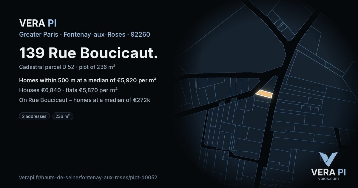 139 Rue Boucicaut, Fontenay-aux-Roses at night – the plot lit, the parcels around coloured by the prices near them