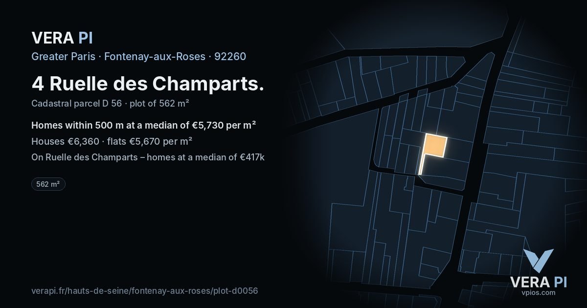 4 Ruelle des Champarts, Fontenay-aux-Roses at night – the plot lit, the parcels around coloured by the prices near them