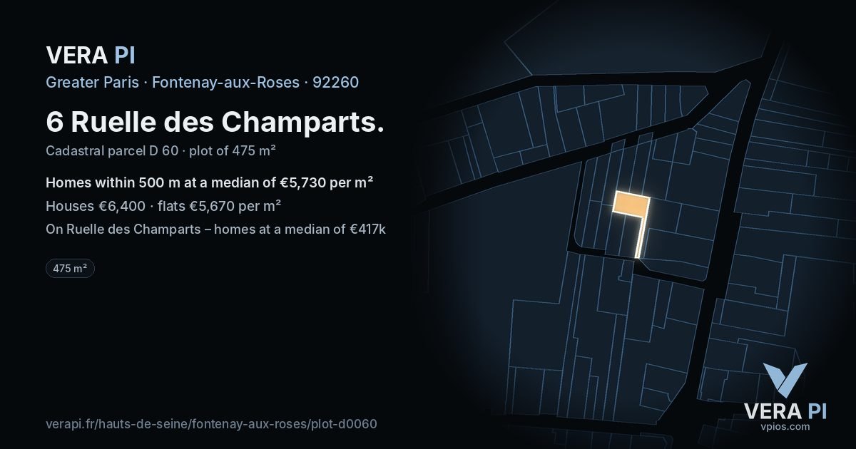 6 Ruelle des Champarts, Fontenay-aux-Roses at night – the plot lit, the parcels around coloured by the prices near them