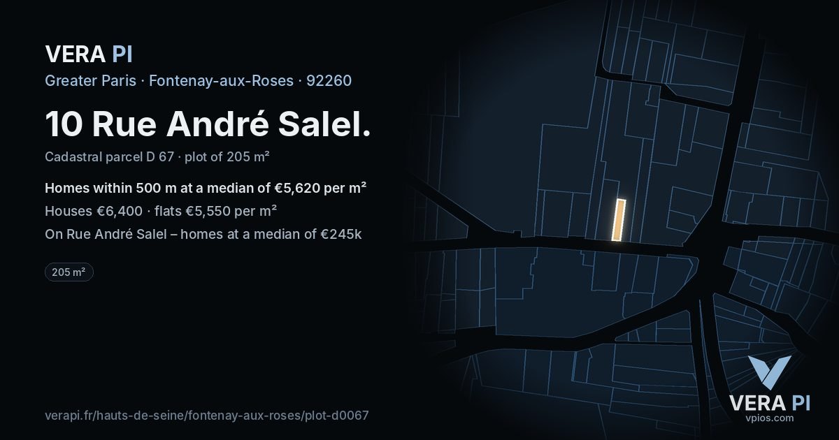 10 Rue André Salel, Fontenay-aux-Roses at night – the plot lit, the parcels around coloured by the prices near them