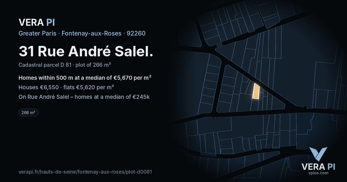 31 Rue André Salel, Fontenay-aux-Roses at night – the plot lit, the parcels around coloured by the prices near them