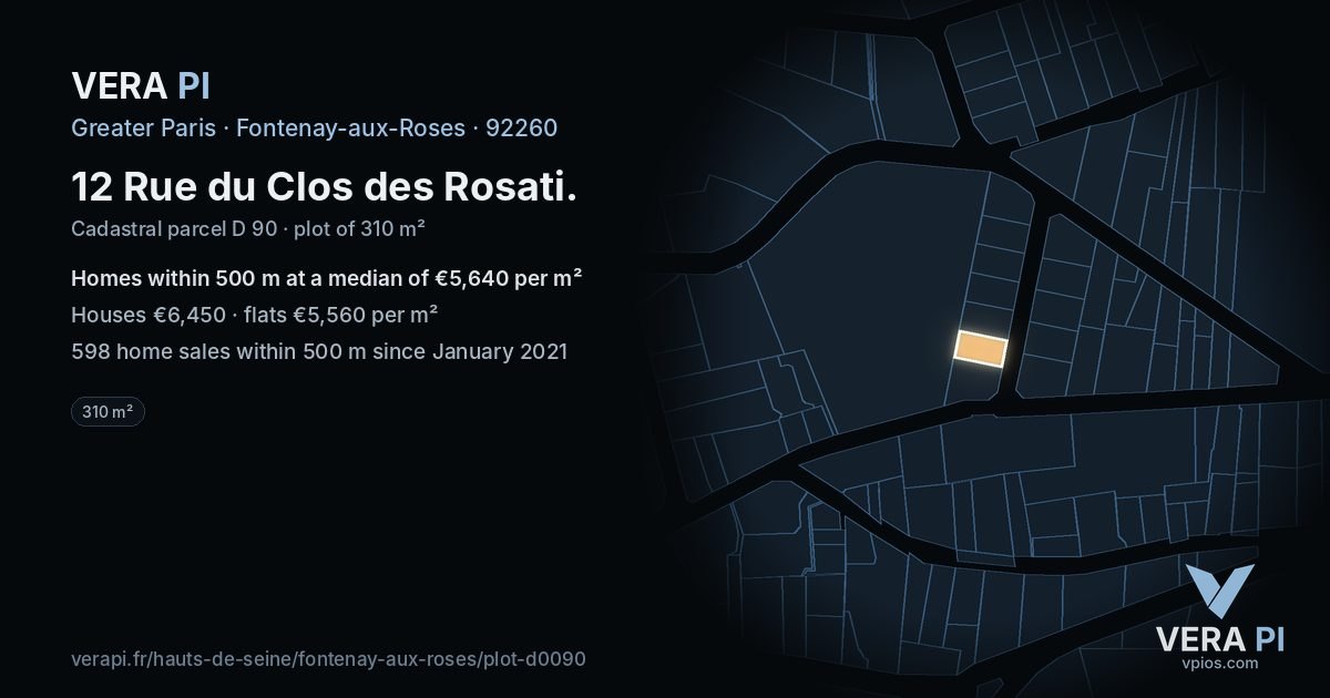 12 Rue du Clos des Rosati, Fontenay-aux-Roses at night – the plot lit, the parcels around coloured by the prices near them