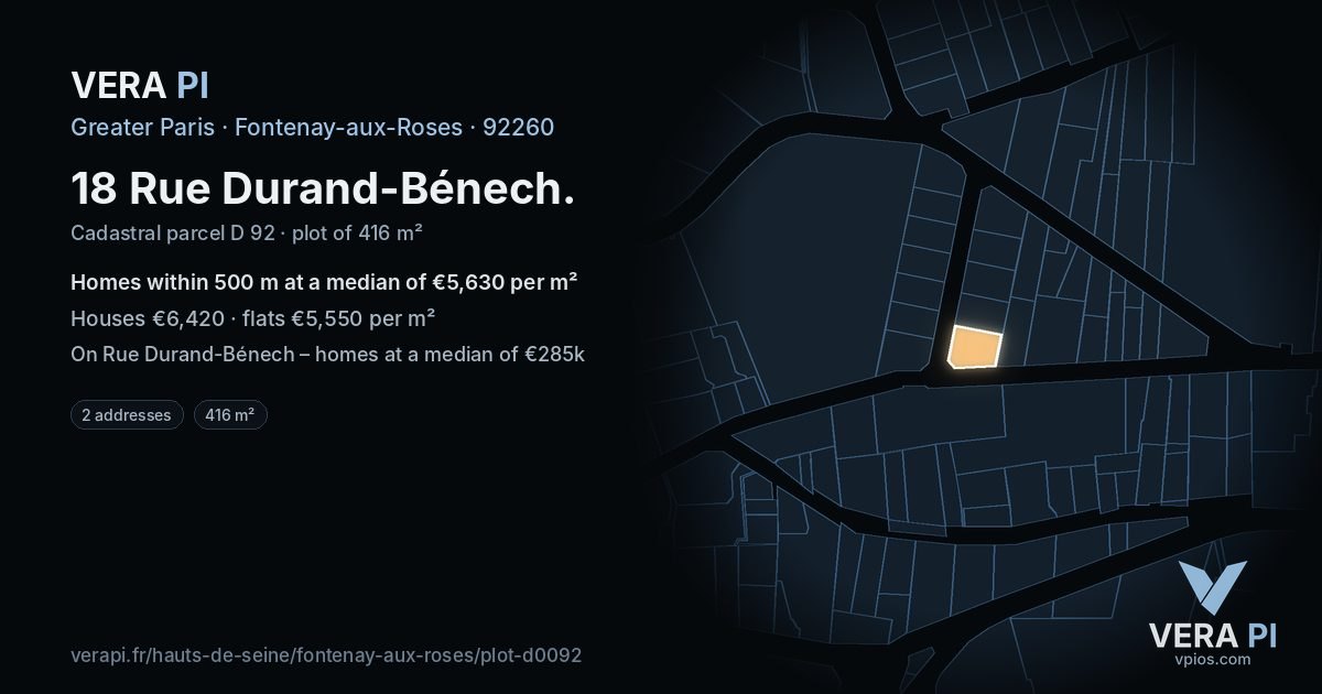 18 Rue Durand-Bénech, Fontenay-aux-Roses at night – the plot lit, the parcels around coloured by the prices near them