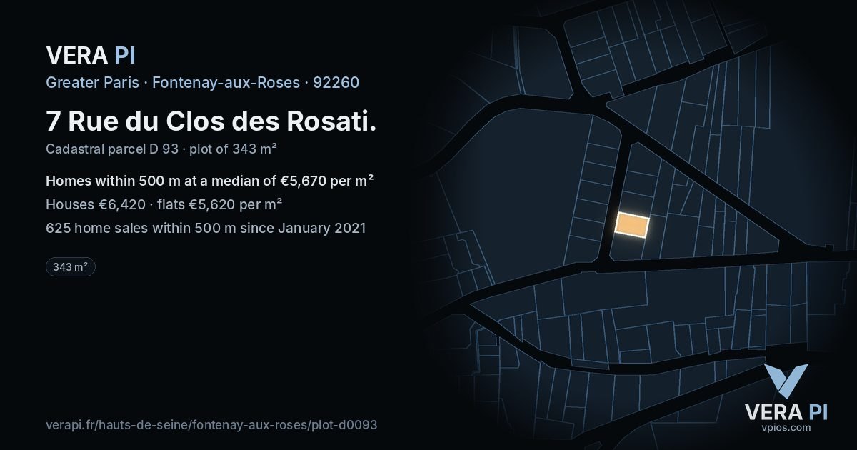 7 Rue du Clos des Rosati, Fontenay-aux-Roses at night – the plot lit, the parcels around coloured by the prices near them
