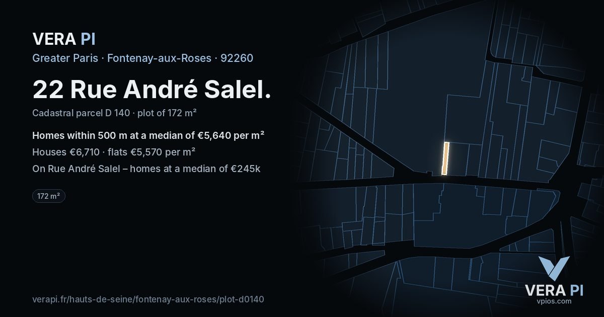 22 Rue André Salel, Fontenay-aux-Roses at night – the plot lit, the parcels around coloured by the prices near them