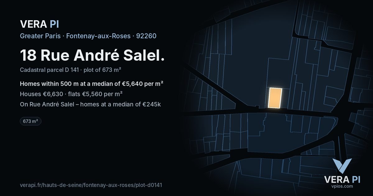 18 Rue André Salel, Fontenay-aux-Roses at night – the plot lit, the parcels around coloured by the prices near them