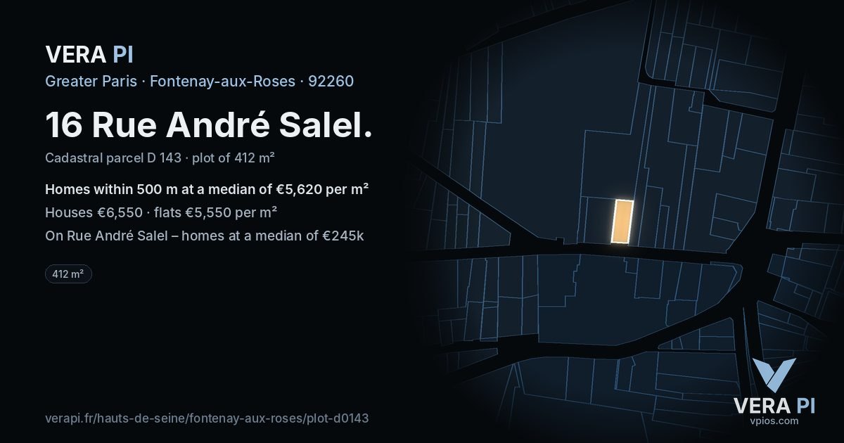 16 Rue André Salel, Fontenay-aux-Roses at night – the plot lit, the parcels around coloured by the prices near them