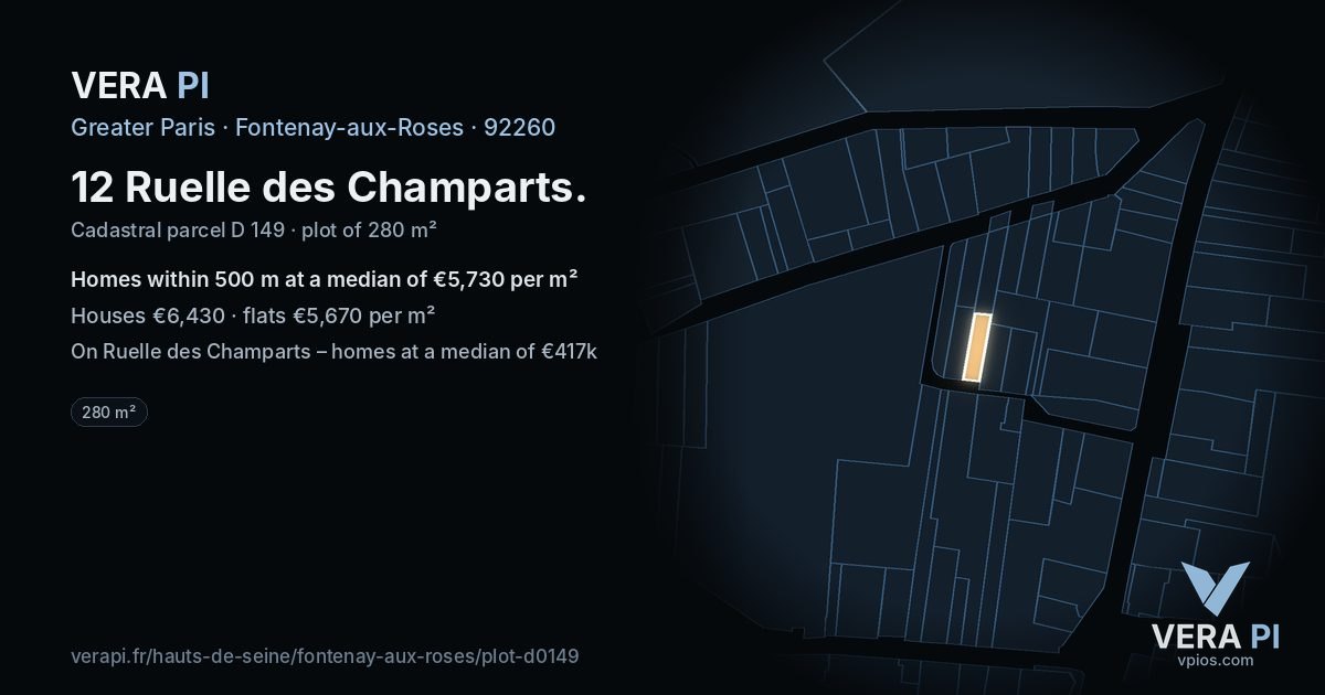 12 Ruelle des Champarts, Fontenay-aux-Roses at night – the plot lit, the parcels around coloured by the prices near them