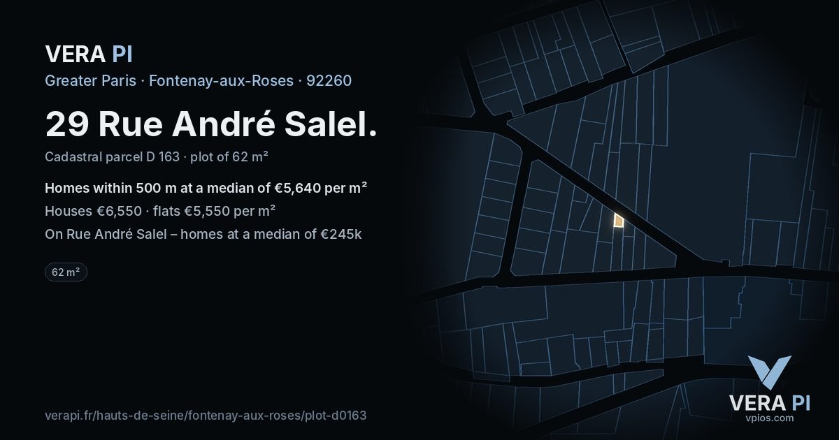 29 Rue André Salel, Fontenay-aux-Roses at night – the plot lit, the parcels around coloured by the prices near them