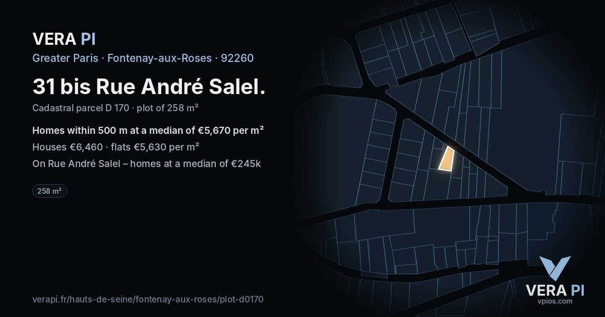 31 bis Rue André Salel, Fontenay-aux-Roses at night – the plot lit, the parcels around coloured by the prices near them
