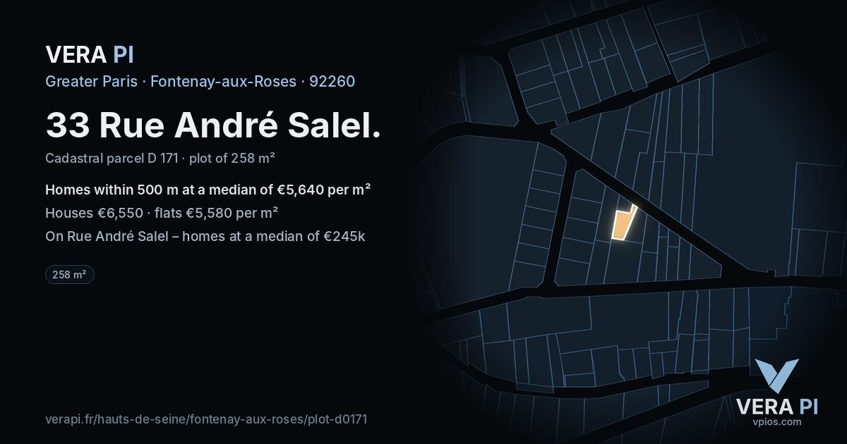 33 Rue André Salel, Fontenay-aux-Roses at night – the plot lit, the parcels around coloured by the prices near them