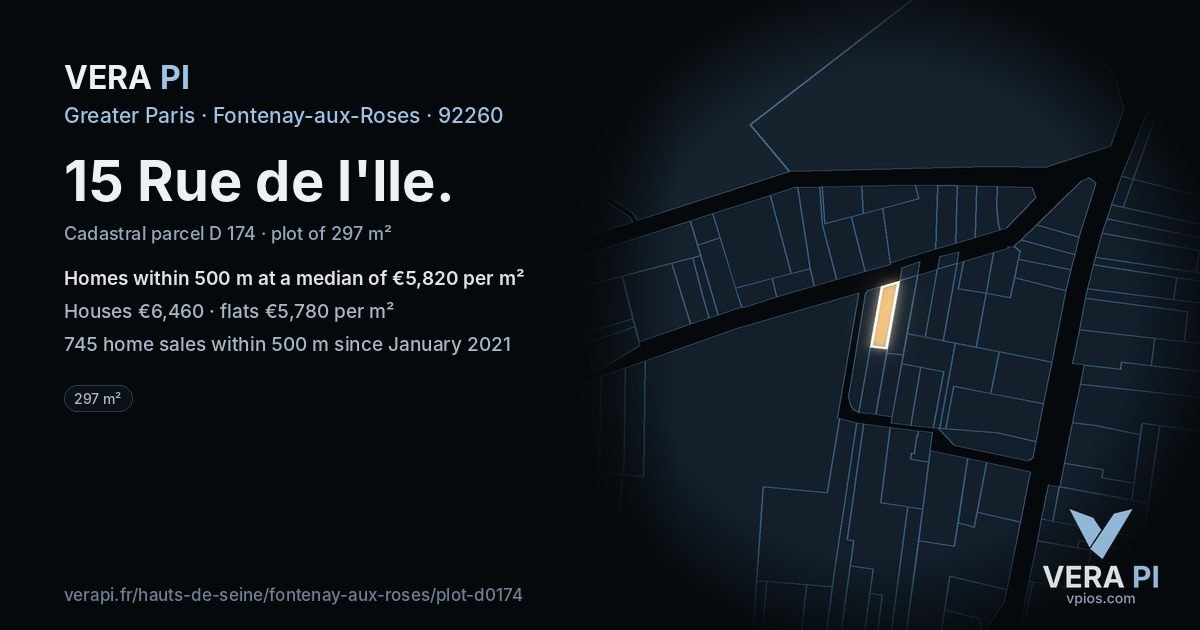 15 Rue de l'Ile, Fontenay-aux-Roses at night – the plot lit, the parcels around coloured by the prices near them