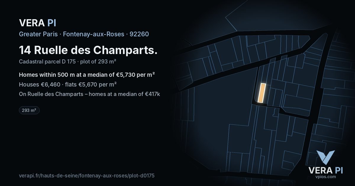 14 Ruelle des Champarts, Fontenay-aux-Roses at night – the plot lit, the parcels around coloured by the prices near them