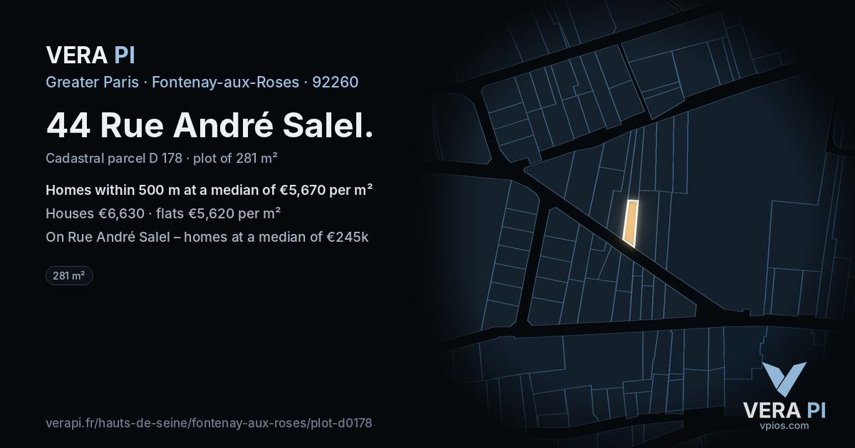 44 Rue André Salel, Fontenay-aux-Roses at night – the plot lit, the parcels around coloured by the prices near them