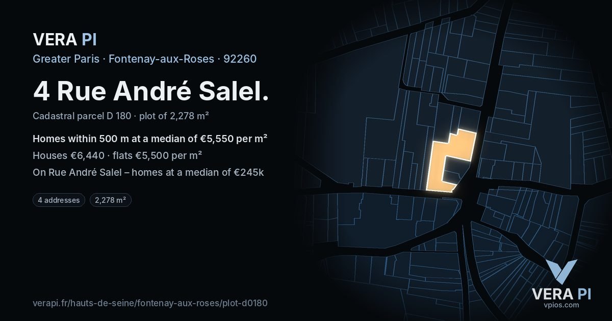 4 Rue André Salel, Fontenay-aux-Roses at night – the plot lit, the parcels around coloured by the prices near them