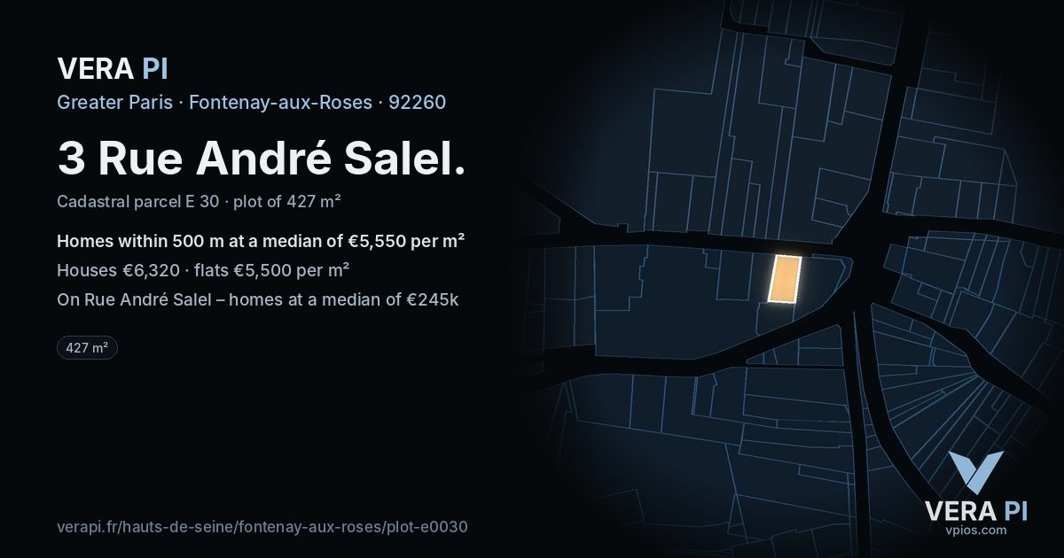 3 Rue André Salel, Fontenay-aux-Roses at night – the plot lit, the parcels around coloured by the prices near them