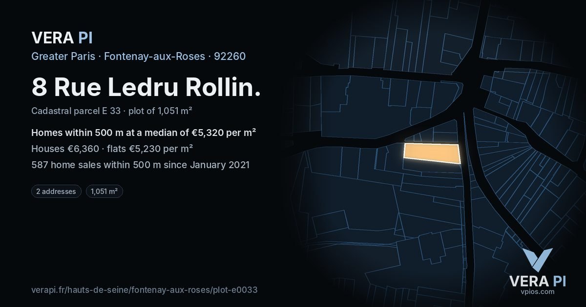 8 Rue Ledru Rollin, Fontenay-aux-Roses at night – the plot lit, the parcels around coloured by the prices near them