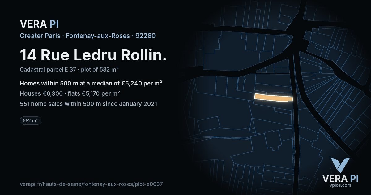 14 Rue Ledru Rollin, Fontenay-aux-Roses at night – the plot lit, the parcels around coloured by the prices near them