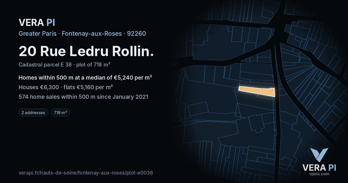 20 Rue Ledru Rollin, Fontenay-aux-Roses at night – the plot lit, the parcels around coloured by the prices near them