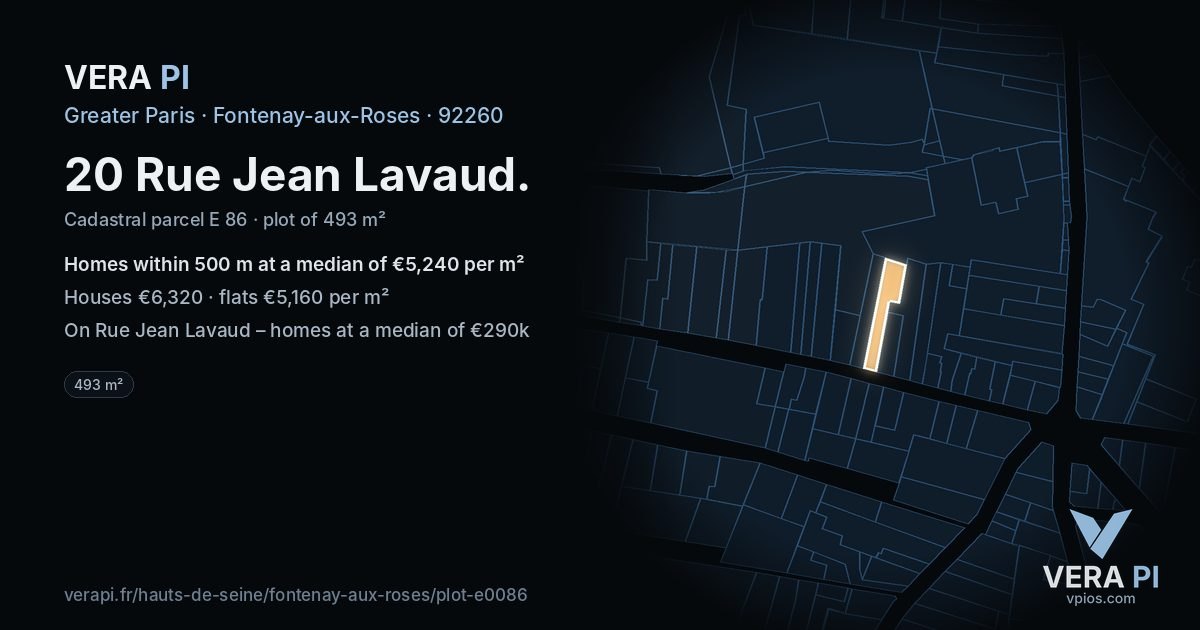 20 Rue Jean Lavaud, Fontenay-aux-Roses at night – the plot lit, the parcels around coloured by the prices near them