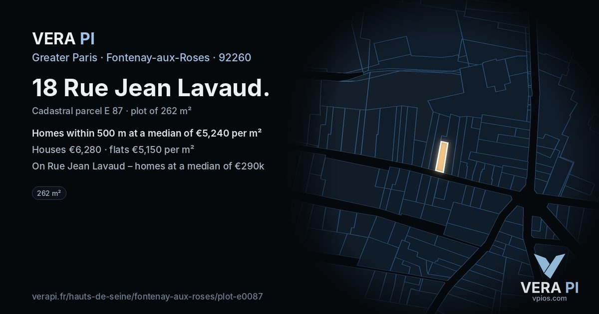 18 Rue Jean Lavaud, Fontenay-aux-Roses at night – the plot lit, the parcels around coloured by the prices near them