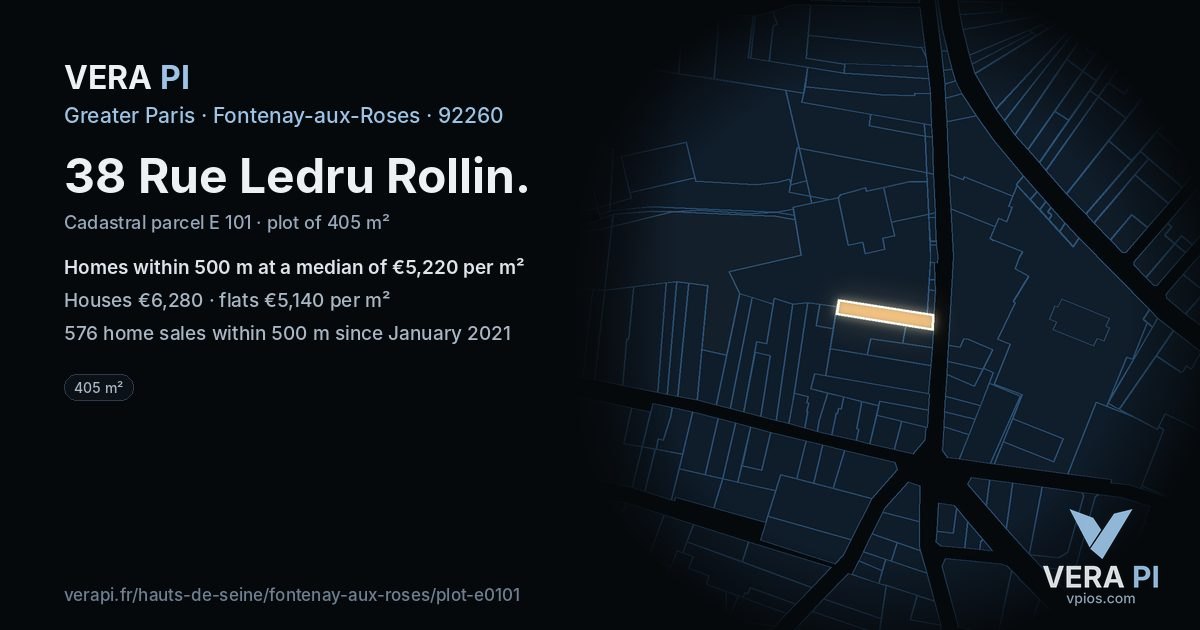 38 Rue Ledru Rollin, Fontenay-aux-Roses at night – the plot lit, the parcels around coloured by the prices near them
