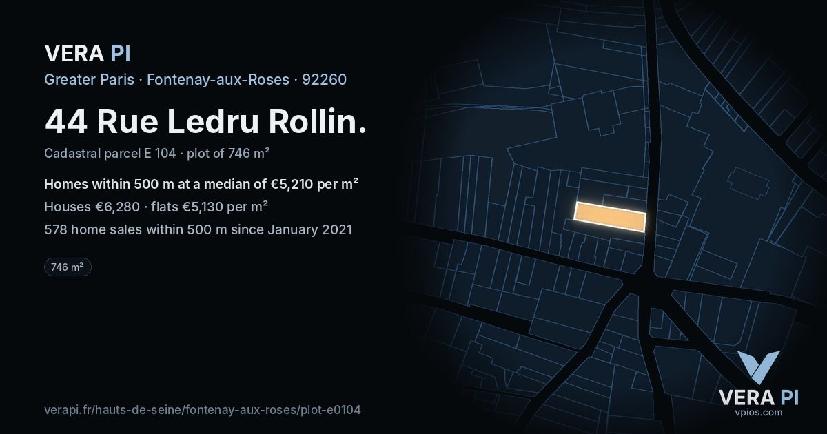 44 Rue Ledru Rollin, Fontenay-aux-Roses at night – the plot lit, the parcels around coloured by the prices near them