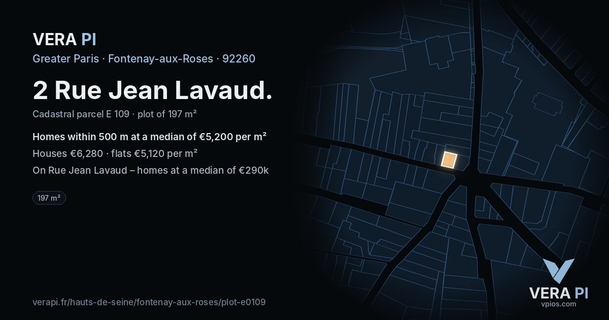 2 Rue Jean Lavaud, Fontenay-aux-Roses at night – the plot lit, the parcels around coloured by the prices near them