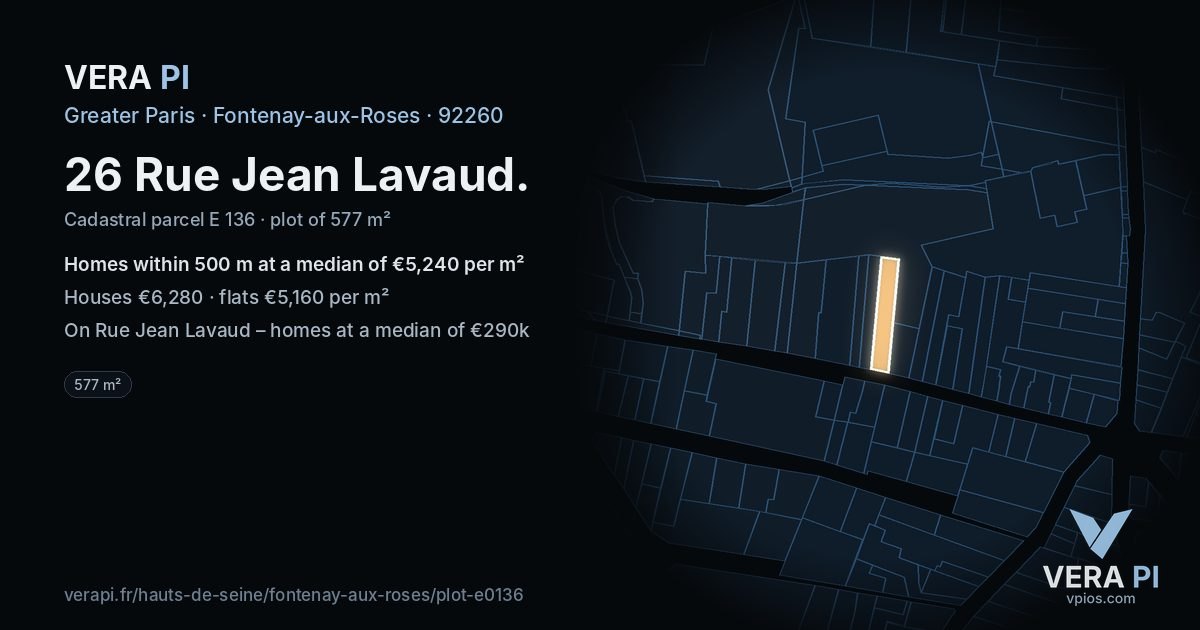 26 Rue Jean Lavaud, Fontenay-aux-Roses at night – the plot lit, the parcels around coloured by the prices near them