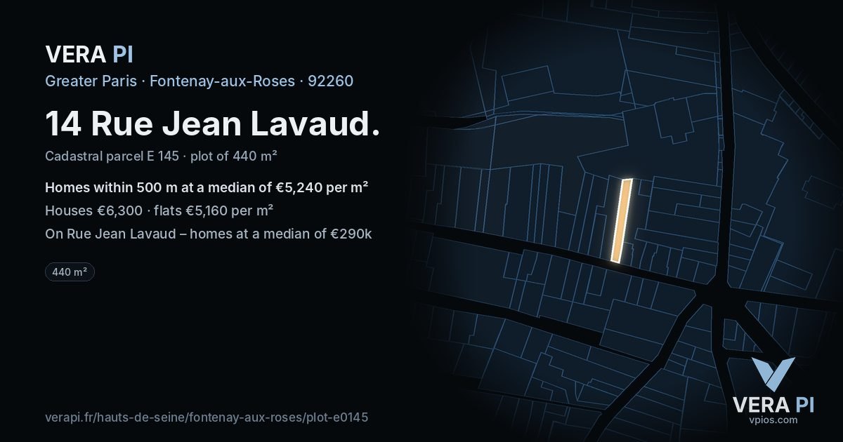 14 Rue Jean Lavaud, Fontenay-aux-Roses at night – the plot lit, the parcels around coloured by the prices near them