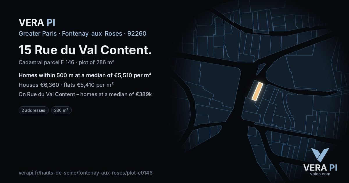 15 Rue du Val Content, Fontenay-aux-Roses at night – the plot lit, the parcels around coloured by the prices near them