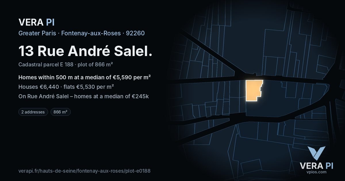 13 Rue André Salel, Fontenay-aux-Roses at night – the plot lit, the parcels around coloured by the prices near them
