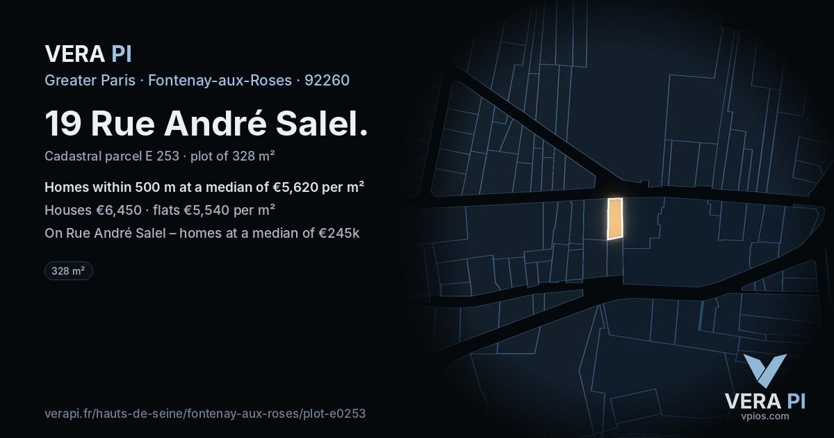 19 Rue André Salel, Fontenay-aux-Roses at night – the plot lit, the parcels around coloured by the prices near them