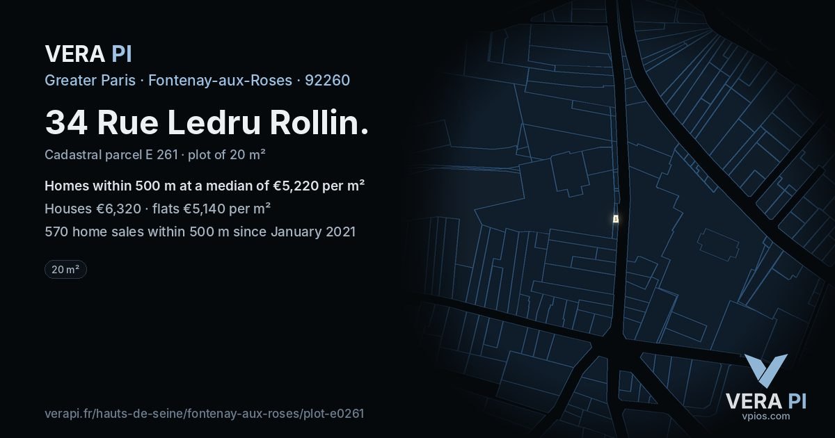34 Rue Ledru Rollin, Fontenay-aux-Roses at night – the plot lit, the parcels around coloured by the prices near them