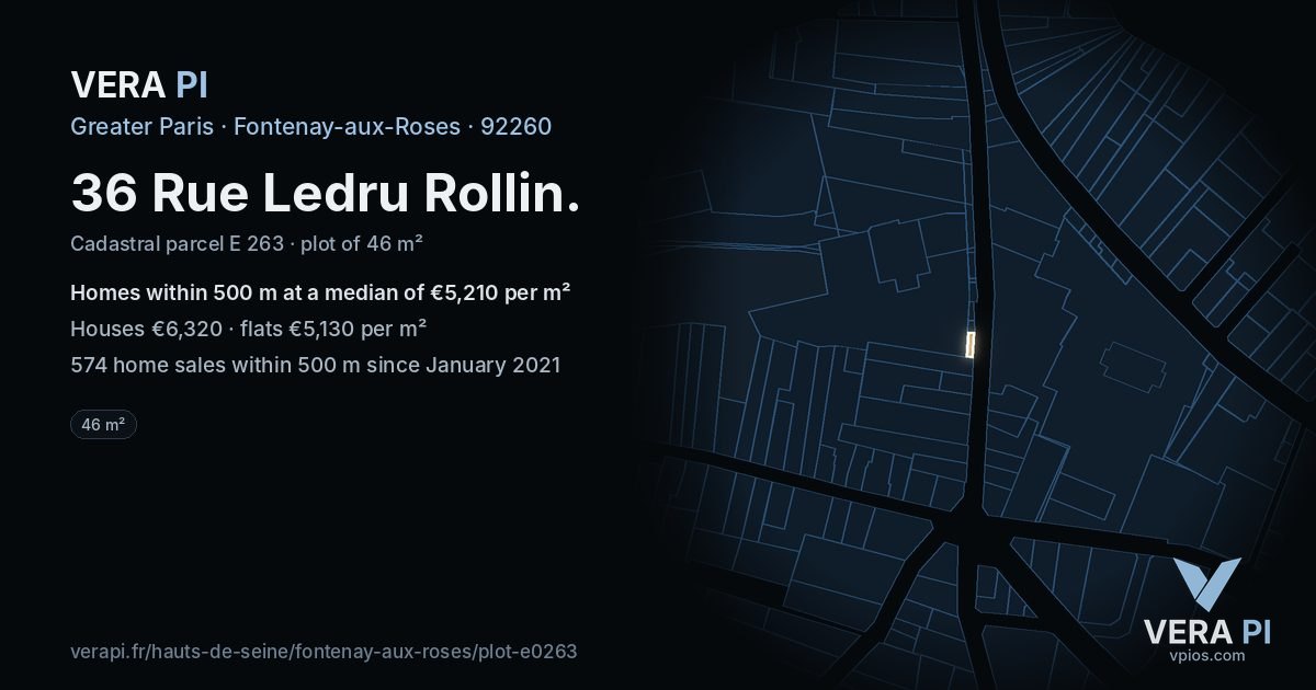 36 Rue Ledru Rollin, Fontenay-aux-Roses at night – the plot lit, the parcels around coloured by the prices near them