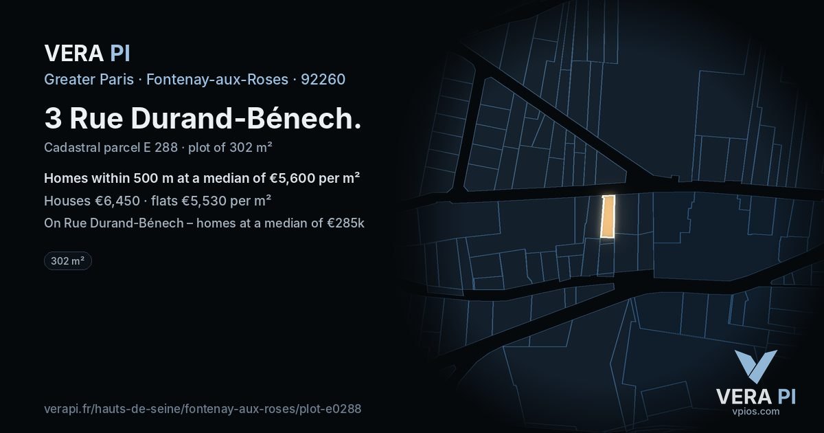 3 Rue Durand-Bénech, Fontenay-aux-Roses at night – the plot lit, the parcels around coloured by the prices near them