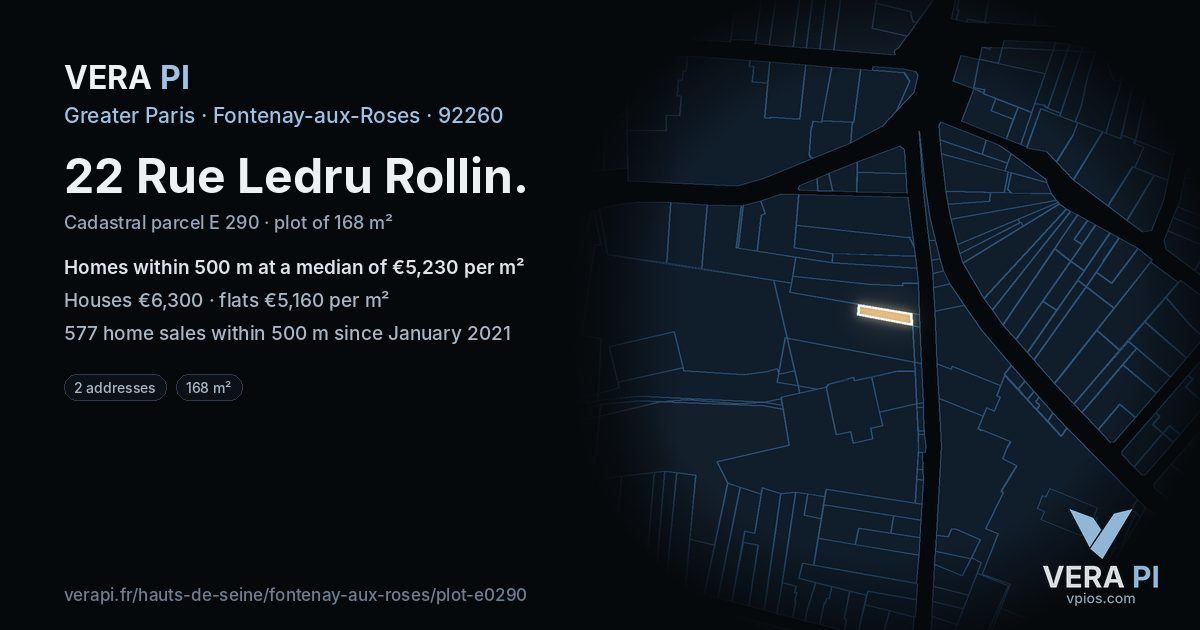 22 Rue Ledru Rollin, Fontenay-aux-Roses at night – the plot lit, the parcels around coloured by the prices near them