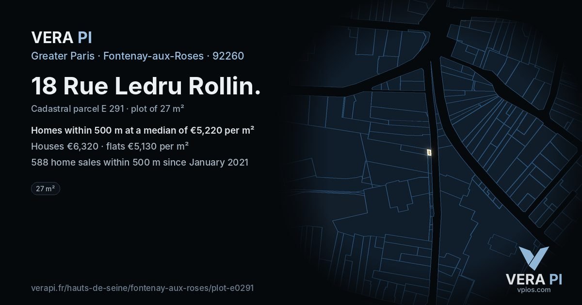 18 Rue Ledru Rollin, Fontenay-aux-Roses at night – the plot lit, the parcels around coloured by the prices near them