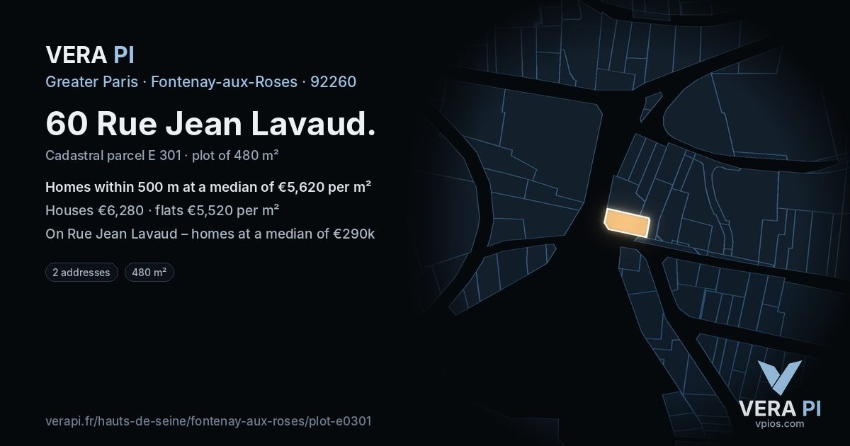 60 Rue Jean Lavaud, Fontenay-aux-Roses at night – the plot lit, the parcels around coloured by the prices near them