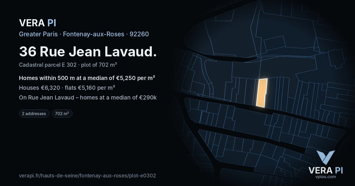 36 Rue Jean Lavaud, Fontenay-aux-Roses at night – the plot lit, the parcels around coloured by the prices near them
