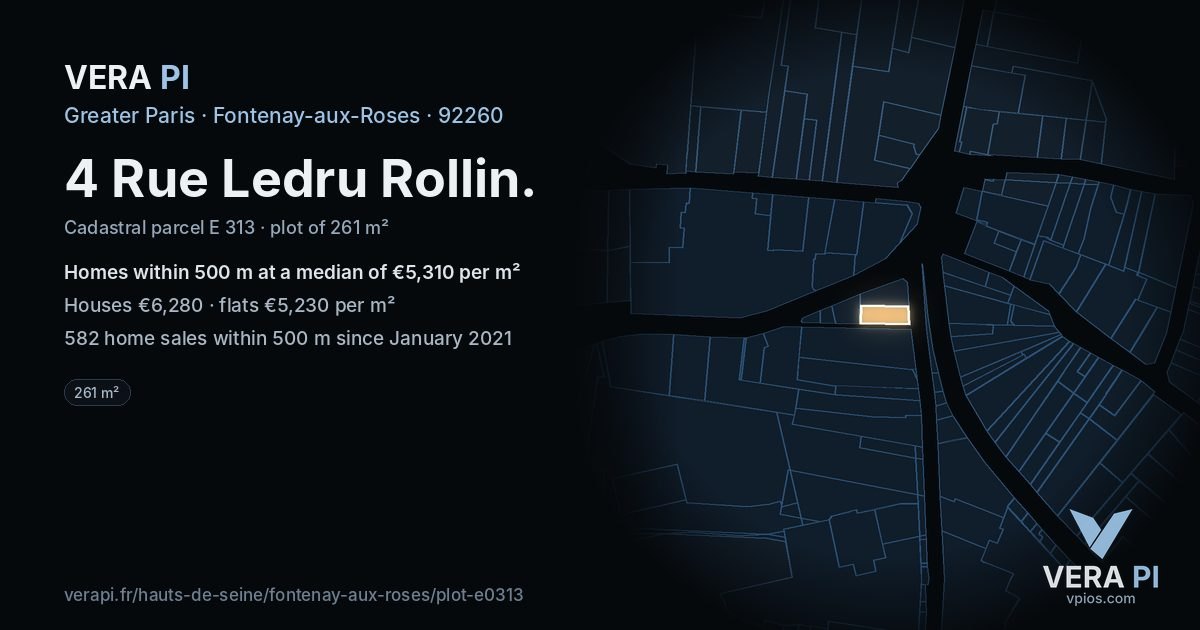4 Rue Ledru Rollin, Fontenay-aux-Roses at night – the plot lit, the parcels around coloured by the prices near them