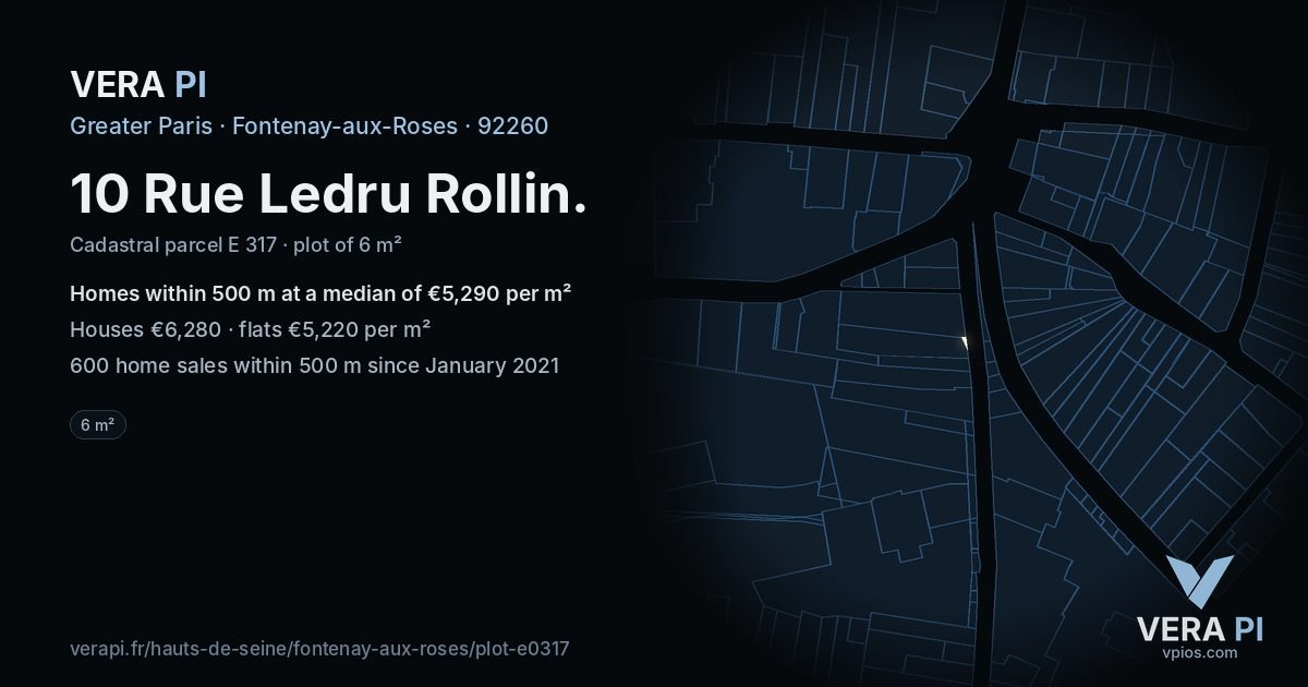 10 Rue Ledru Rollin, Fontenay-aux-Roses at night – the plot lit, the parcels around coloured by the prices near them