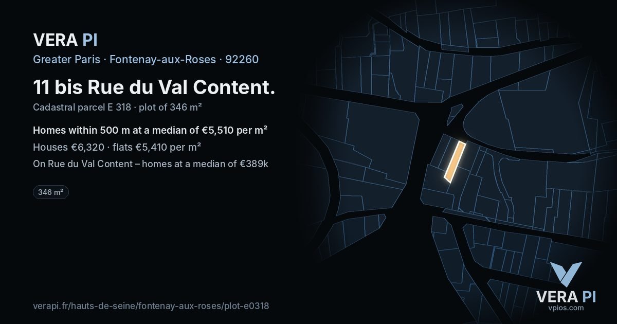 11 bis Rue du Val Content, Fontenay-aux-Roses at night – the plot lit, the parcels around coloured by the prices near them