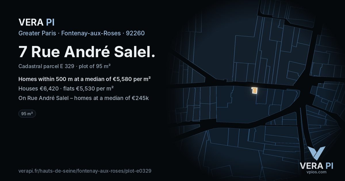 7 Rue André Salel, Fontenay-aux-Roses at night – the plot lit, the parcels around coloured by the prices near them