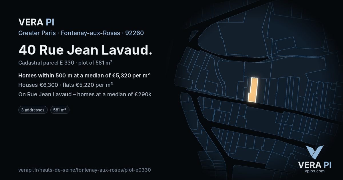 40 Rue Jean Lavaud, Fontenay-aux-Roses at night – the plot lit, the parcels around coloured by the prices near them