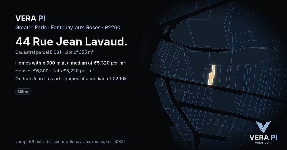 44 Rue Jean Lavaud, Fontenay-aux-Roses at night – the plot lit, the parcels around coloured by the prices near them