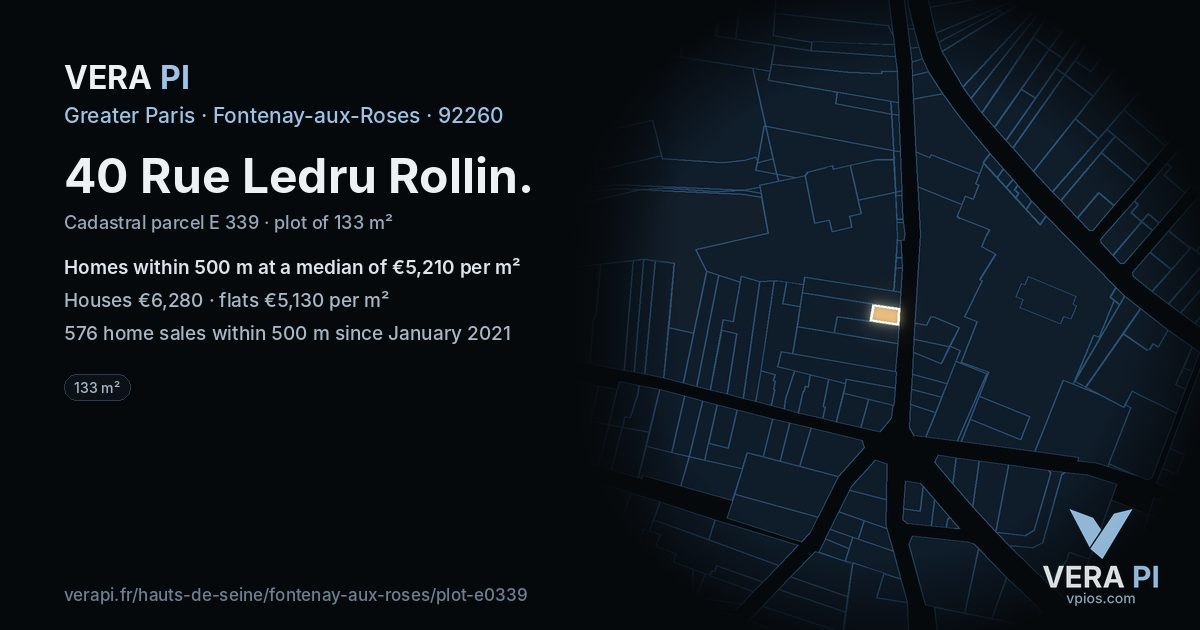 40 Rue Ledru Rollin, Fontenay-aux-Roses at night – the plot lit, the parcels around coloured by the prices near them