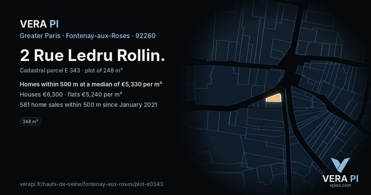 2 Rue Ledru Rollin, Fontenay-aux-Roses at night – the plot lit, the parcels around coloured by the prices near them