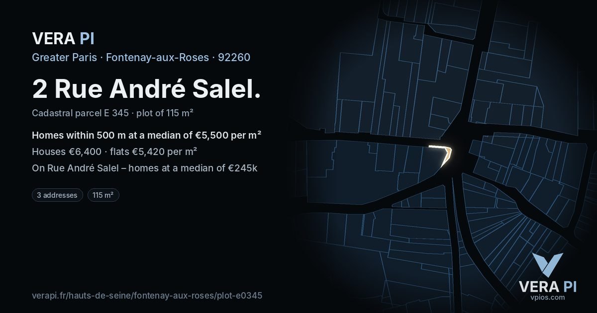2 Rue André Salel, Fontenay-aux-Roses at night – the plot lit, the parcels around coloured by the prices near them